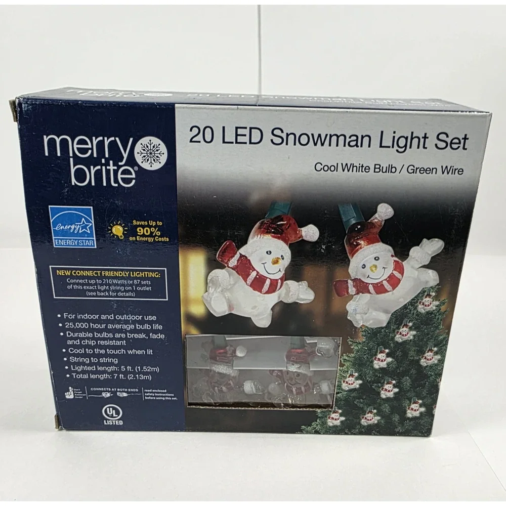 Merrybright 20 LED Snowman String Light Set Christmas Indoor/Outdoor 7 Feet
